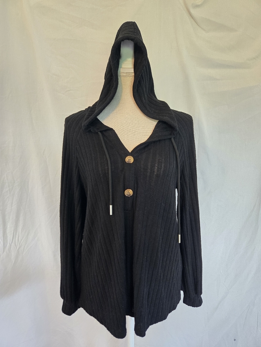 SHEIN -Black V-Neck Two Button Maternity Hoodie - (S)